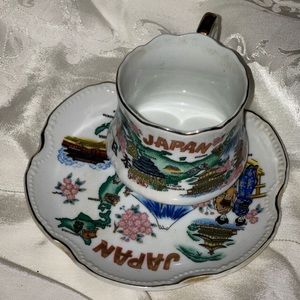 Vintage Porcelain Teacup Cup & Saucer Set SOUVENIR themed Japan Cherry Blossom